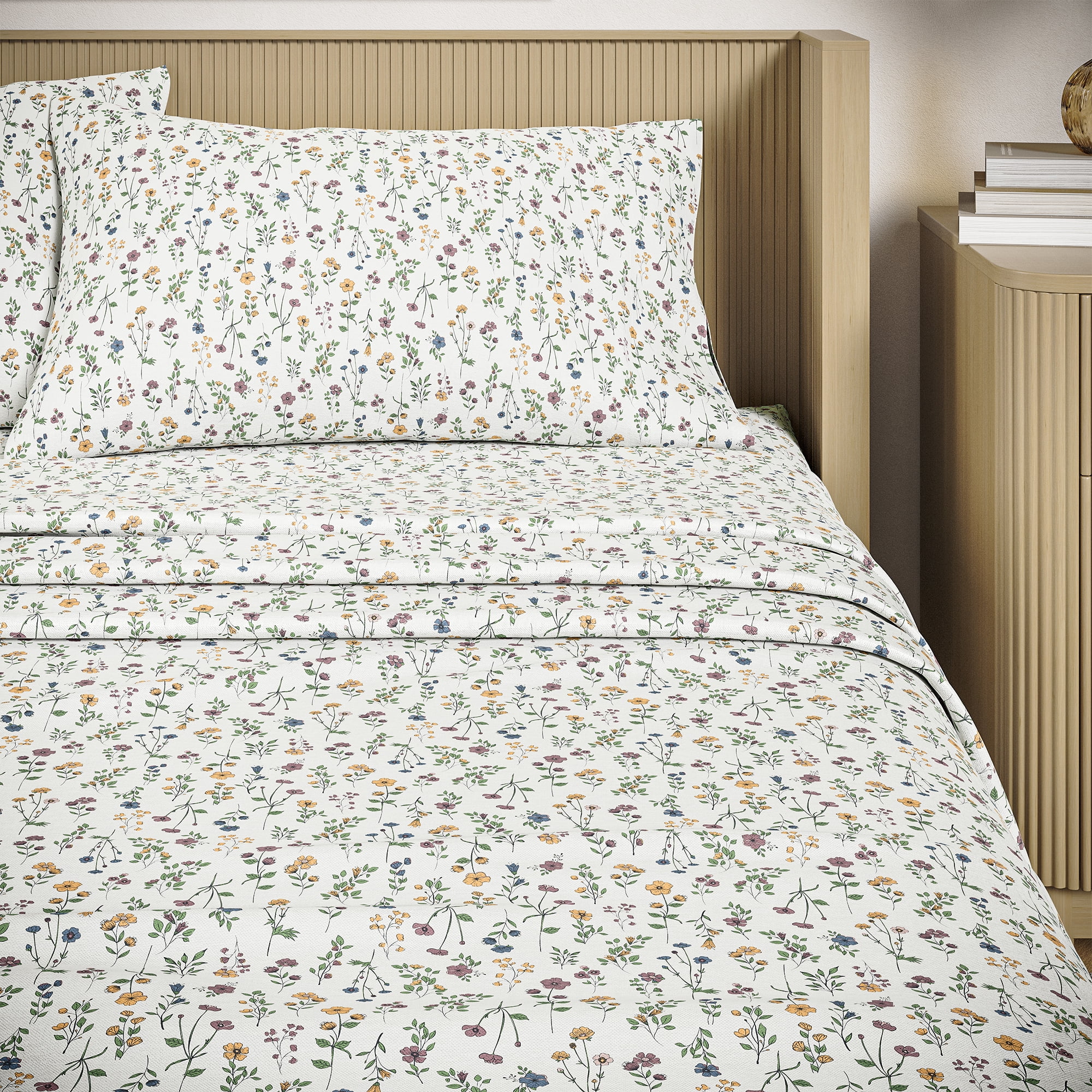 ENSEMBLE DE DRAPS EN PERCALE BOTANIQUE 4 PIÈCES BLANC, GRAND LIT – BEAUTIFUL PAR DREW BARRYMORE