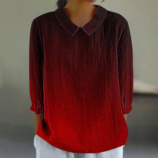 RXIRUCGD Haut Décontracté Rétro pour Femme à Imprimé, Manches 3/4, Haut/chemise à Manches en V, Rouge, Taille : 2TG