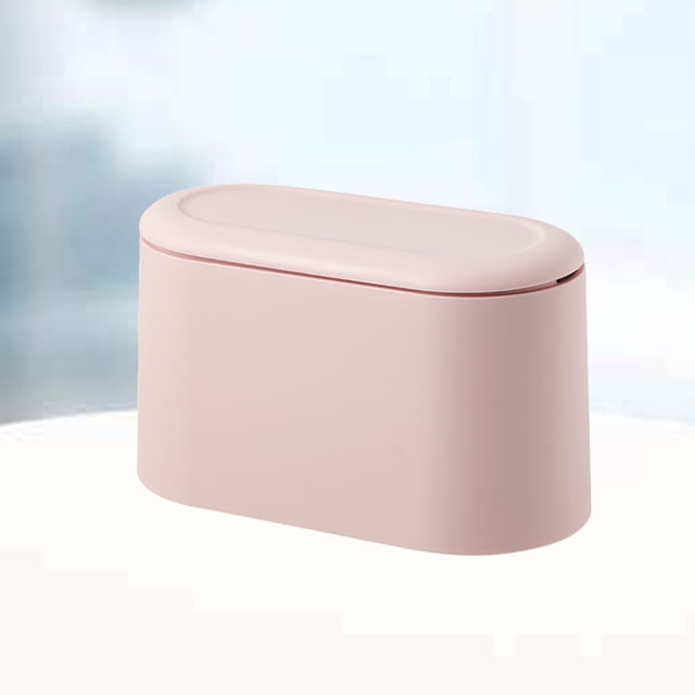SHOWERORO 1Pcs Table Waste Bin Press Cover PP Recycling Pink for Desktop Organization
