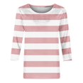 thumbnail image 4 of Meichang T-Shirts à Manches 3/4 Grande Taille pour Femmes, Décontractés, à Imprimé Rayé, Col Ras du Cou, Hauts Légers, Doux et Extensibles, Manches Trois Quarts, Chemise, P-4TG, 4 of 5