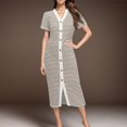 thumbnail image 2 of Kcodviy Women Casual Summer Dresses Women Dresses with Pockets Short Sleeve Striped Midi Button Front Dress Dresses Decorative Button Ribbed Plus Size Tunic Dress Knit Dresses Party Dresses, 2 of 3