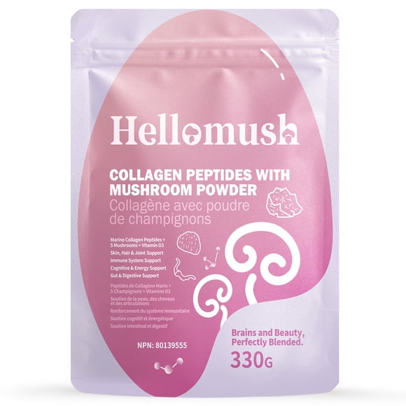Hellomush Hydrolyzed Marine Collagen Peptides Powder Supplement Pure Collagen with Mushroom Complex Lion's Mane, Reishi, Cordyceps and Chaga