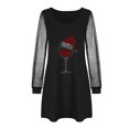 thumbnail image 5 of CEHVOM Robe Femme Mode Tempérament Manches Longues Col Rond Noël Coupe de Vin Rouge Strass Vente, 5 of 5