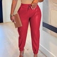 thumbnail image 2 of Yuyuzo Plus Size Leather Pants Women Drawstring Elastic High Waisted Jogger Pants with Pockets, 2 of 4