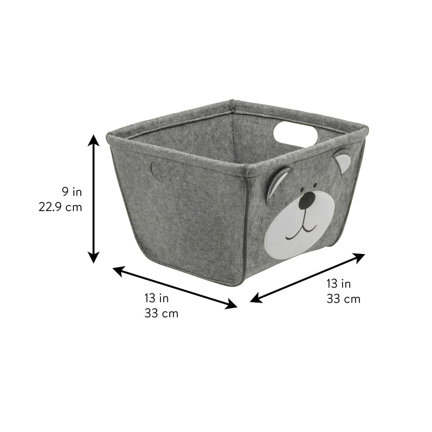 Felt Construction Storage Basket with Smiling Bear Face Patch