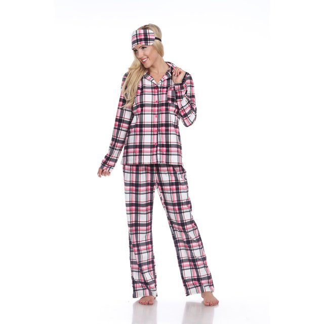 White Mark Women's Three-Piece Button-Down Pajama Set