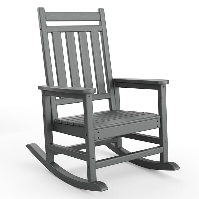 HDPE Outdoor Rocking Chair for Adults - All-Weather Resistant High Back Porch Rocker for Patio & Front Porch - Gray