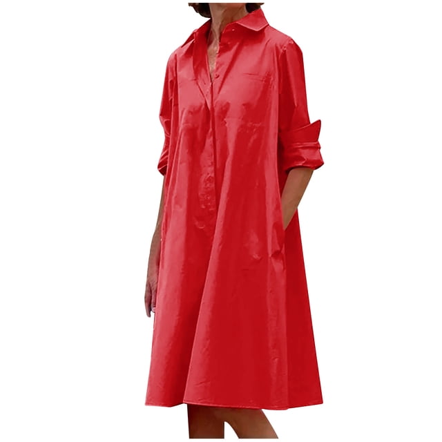 CEHVOM Robe Longue Maxi pour Femmes, Mode, Col Rond, Manches Longues, Décontractée, avec Poches, Unie, en Solde