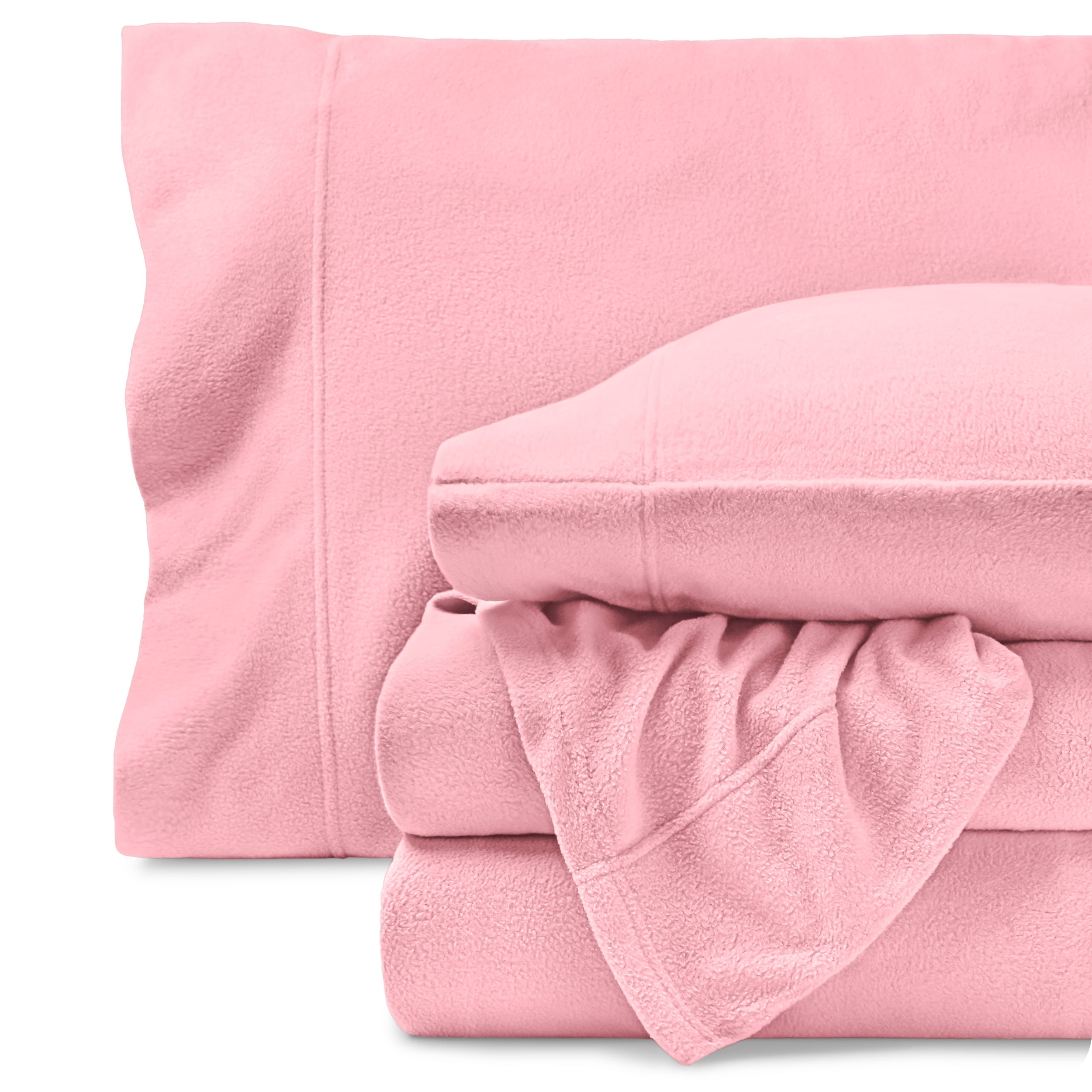 Bare Home Cozy Fleece Sheet Set - Extra Plush Polar Fleece - Deep Pocket - King, Light Pink