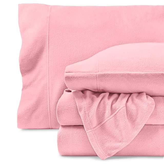 Bare Home Cozy Fleece Sheet Set - Extra Plush Polar Fleece - Deep Pocket - Split King, Light Pink