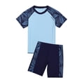 thumbnail image 1 of B91xZ Boys Swimsuit Short Sleeve Rashguard and Swim Trunks 2 Piece Set,Blue 14-16 Years, 1 of 5