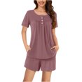 thumbnail image 1 of AherBiu Ensembles de Pyjama pour Femmes 2 Pcs Boutons Col Rond Hauts Ensemble de Pjs Shorts Confortables Vêtements de Nuit Vêtements de Nuit, 1 of 7