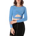 thumbnail image 1 of INSPIRE CHIC Women's Twist Long Sleeve Cut Out Front Glitter Cross Crop Tops, 1 of 5