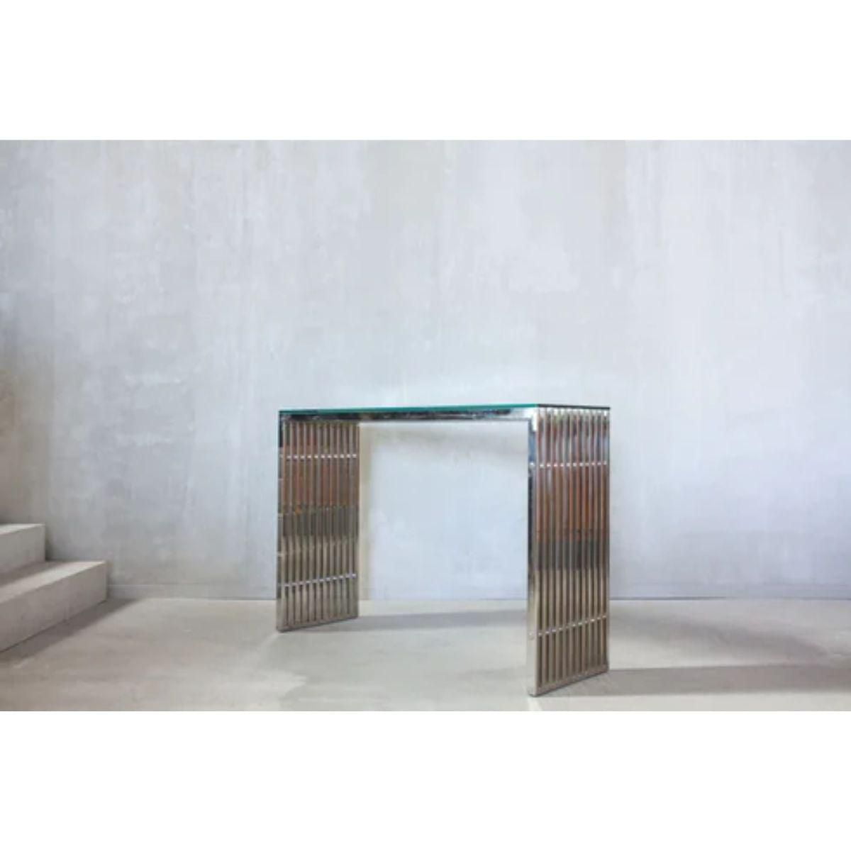 Table console Deanna Slate en acier inoxydable avec plateau en verre transparent