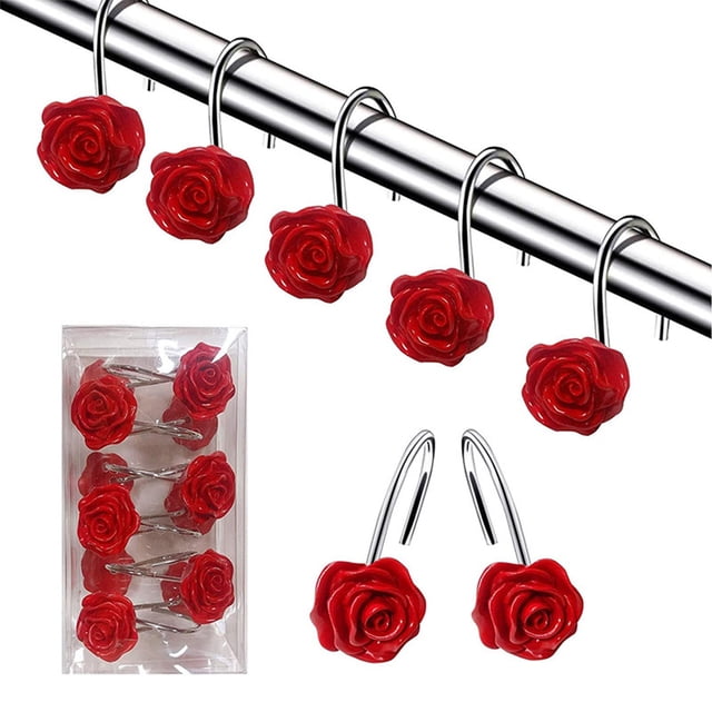 Cadeau de Fête des Mères, Crochets de Rideau de Douche Rose, Anneaux Décoratifs de Suspension de Rideau, Accessoires de Quincaillerie pour Rideaux de Douche, / Plastique, Rouge-160 $BS$3