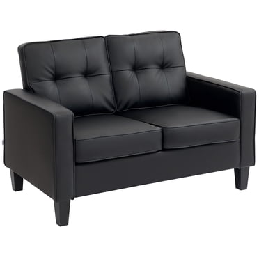 HOMCOM 51" PU Leather Loveseat with Armrests and Tufted Backrest, Black