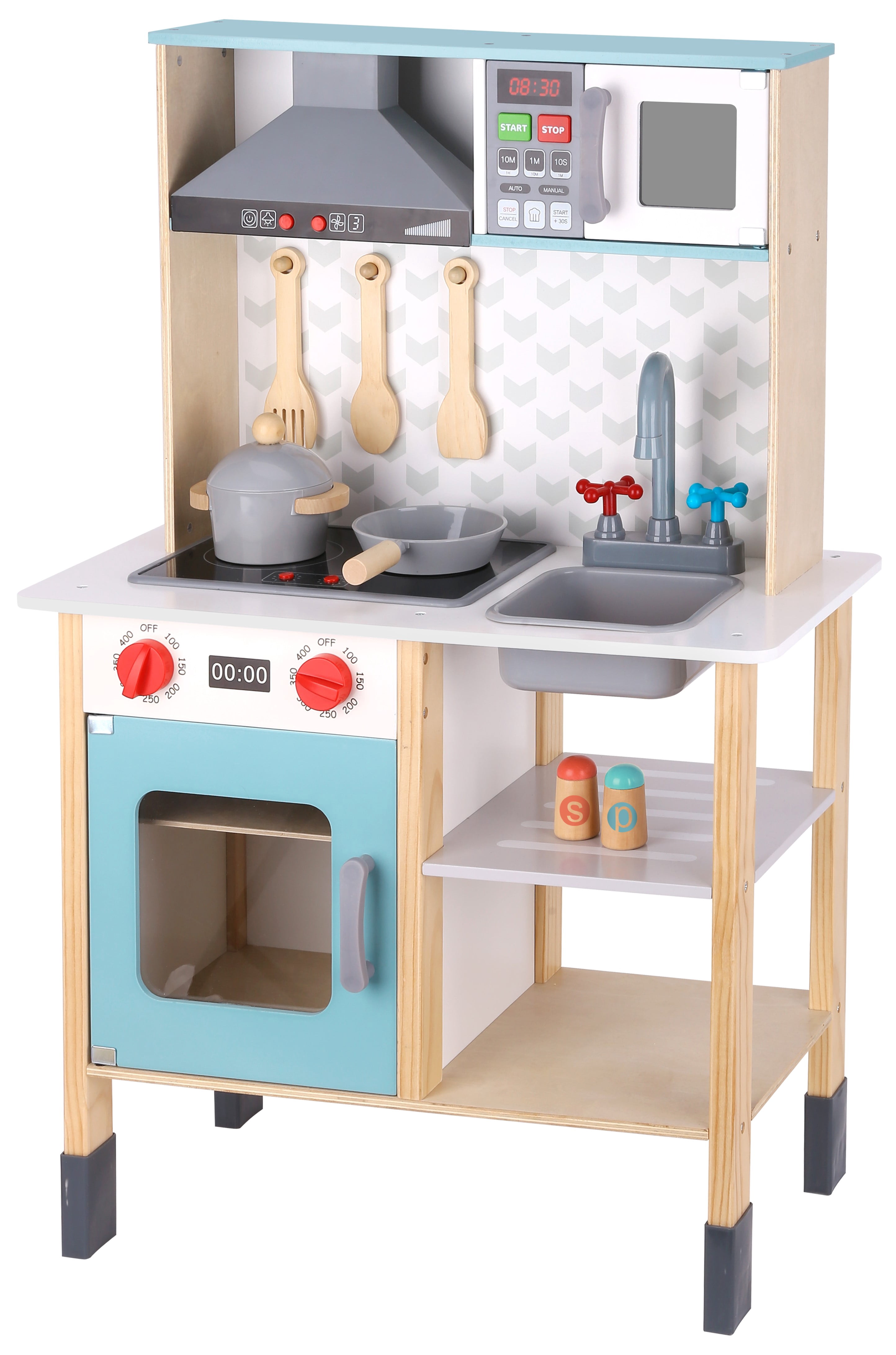 TOOKYLAND Wooden Play Kitchen Set for 3 Years & above - Pretend Cooking Playset with Lights and Sounds; Toy Oven, Stove, Sink, Microwave, Accessories
