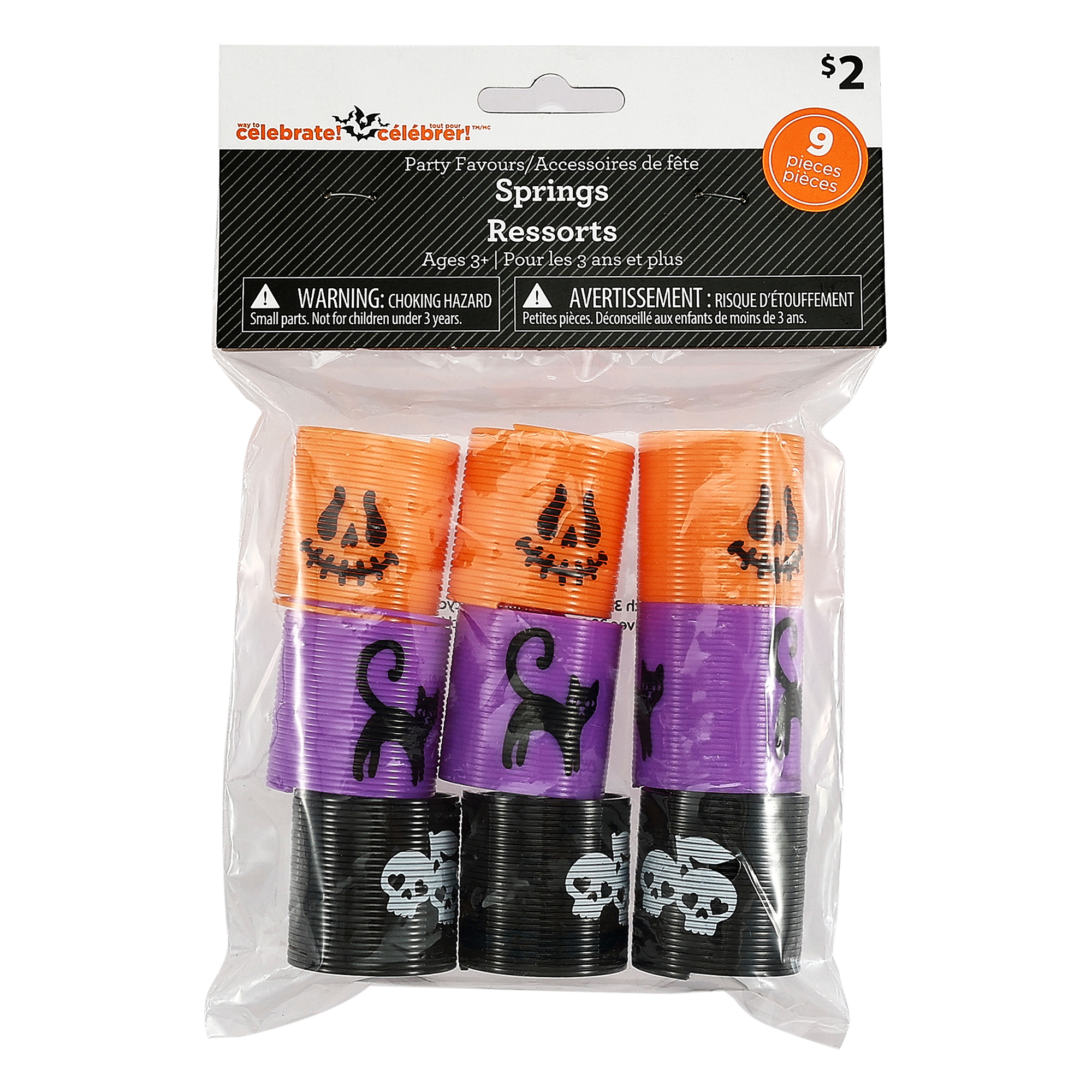 Slinkies d’Halloween, 9 pièces, Matériau plastique, Orange, Noir, Vert, Âges 3+, Favors de fête, par Way to Celebrate