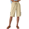 thumbnail image 4 of LVHAOGJOB Plus Size Shorts for Women with Pockets Linen Summer Elastic Waist Drawstring Solid Color Ladies Shorts Pants Beige, 4 of 7