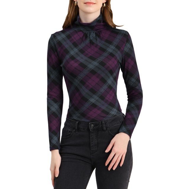 Hauts à Col Roulé à Manches Longues pour Femmes Extensibles Ajustés Noël Xmas Chemise de Fête m Violet