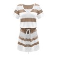 thumbnail image 4 of Fridja Robe Ample Décontractée pour Femme à Col en V, Manches Courtes, à Bandage, à Rayures Imprimées, 4 of 6