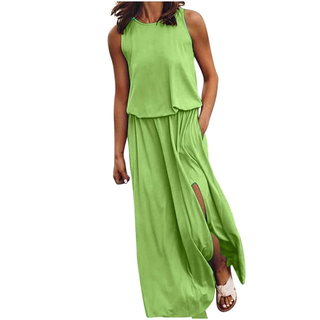 Ketyyh-chn99 Robes d'Été Grande Taille pour Femmes Robe Soleil Robes pour Femmes Robe de Plage Automne Décontractée Ample Mini-Robe Vert,TG