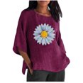 thumbnail image 1 of Hauts d'Été pour Femmes 2023 Femmes Été Aguichant Imprimé Régulier à Boutons Manches Trois Quarts Col Rond Bohémien T-Shirt Grande Taille pour Femmes, 1 of 4