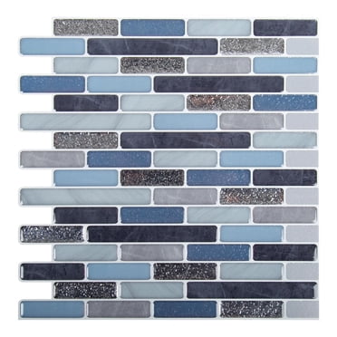 Truu Design Self-Adhesive Peel and Stick Accent Wall Tiles, 10 x 10 inches, Blue, 6 Pieces
