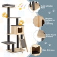 thumbnail image 4 of Gymax Arbre à Chat Moderne en Bois de 69 Po, Tour Haute à 5 Niveaux pour Chat avec Coussins Lavables, 4 of 10