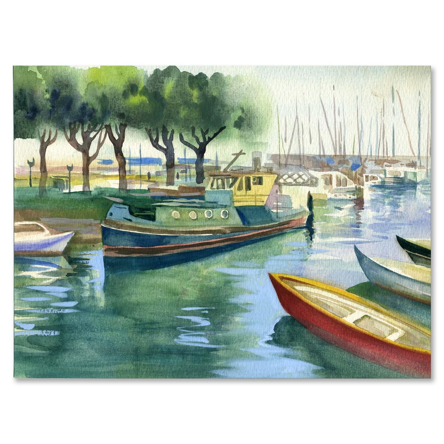 Designart Bateaux au printemps vert Art mural sur toile