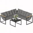 thumbnail image 1 of Outsunny Ensemble de Mobilier de Patio 4 Pcs avec Coussins Table Basse, Gris, 1 of 10