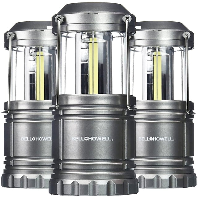 Bell + Howell TacLight Black 3 Pack Portable Survival Lanterns Emergency Light Collapsible 300 Lumen COB LED Easy Care