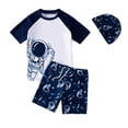 thumbnail image 1 of MIASHUI Boys Two Piece Rash Guard Swimsuits Kids Short Sleeve Bathing Suit with Sun Hat,White,4-5 Years, 1 of 3