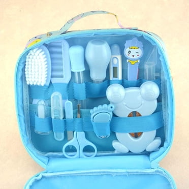 Baby Grooming Kit,13 in 1 Baby Care Kit Newborn Grooming Set, Infant Essential Daily Safety Care Kit with Cutter Nail Hair Comb Brush Nose Clean Light Blue