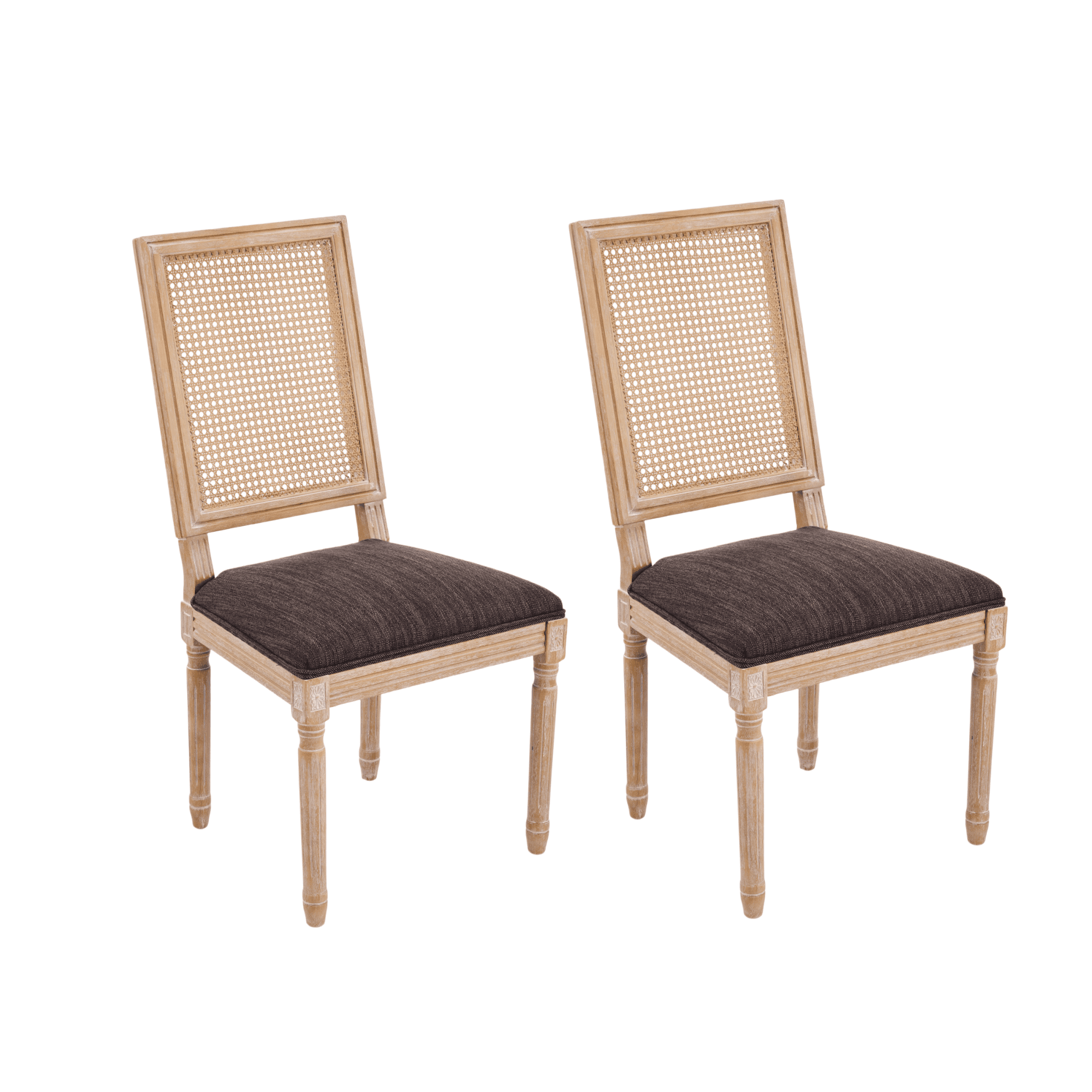 Noble House French Country Dining Chair Set of 2,Rectangular Cane Backrest,Brown