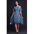 thumbnail image 2 of Bimba Blue Geometric Printed Womens Ruffle Front Cold Shoulder Swing Shift Dress - X-Large, 2 of 6