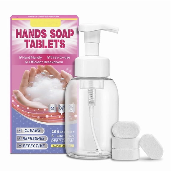 TACILIP Foaming Hand Soap Tablets Refill Set with Pump Bottle 6 Refill Tablets 10 Fl Dispenser Eco - Friendly Hand Wash, Cleaning Supplies