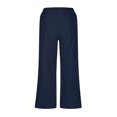 thumbnail image 4 of Yuyuzo Wide Leg Pants for Women High Waist Cotton Linen Drawstring Ruched Solid Color Boho Beach Trousers, 4 of 5