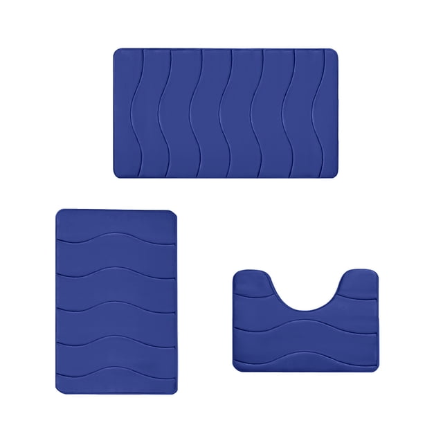 Memory Foam Bath Mat 3 Set Bathroom Rugs for 3 Pcs Toilet Mats Universal Soft Comfortable Water Absorption Non-Slip Thick Machine Washable Easier To Dry Dark Door Mat Indoor Entrance