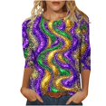 thumbnail image 1 of Penkiiy Blouse Carnaval Manches 3/4 Chemise de Printemps Quotidienne Tee Imprimé Masque Blouse Mardi Gras Col Rond 2024 Tee Tunique Habillée S Multicolore, 1 of 5