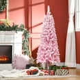 thumbnail image 2 of HOMCOM Snow Flocked Pencil Artificial Christmas Tree with Steel Base Pink, 2 of 10