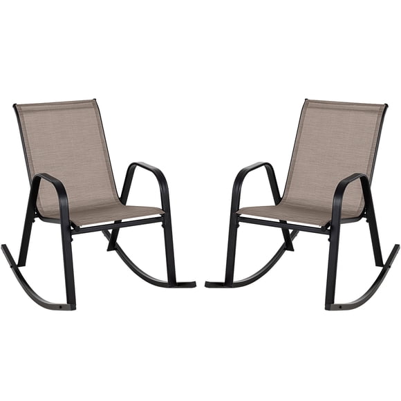 Costway 2pcs Patio Rocking Chair Heavy-Duty Metal Rocker Outdoor Anti-Slip Brown