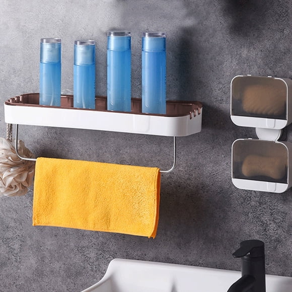 Tumotour Panier de Douche Adhésif Blanc, Support Adhésif Sans Perçage, Tablette de Douche Flottante avec Crochets, Organisateur de Douche à Succion pour Salle de Bain
