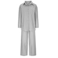 thumbnail image 3 of Women 2 Piece Linen Sets 2025 Button Up Long Sleeve Shirt Drawstring Wide Leg Pants Set Summer Outfits, 3 of 5
