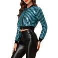 thumbnail image 4 of INSPIRE CHIC Blouson Bomber Court Métallisé à Manches Longues à Col Montant avec Fermeture Éclair pour Femme P Bleu, 4 of 6