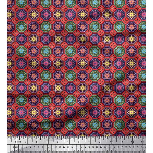Soimoi Polyester Crepe Fabric Floral Mandala Print Fabric by The Yard 52 Inch Wide