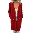 thumbnail image 1 of FAIWAD Cable Knit Long Cardigan for Women Long Sleeve Open Front Button Sweaters Coat with Pockets, 1 of 6