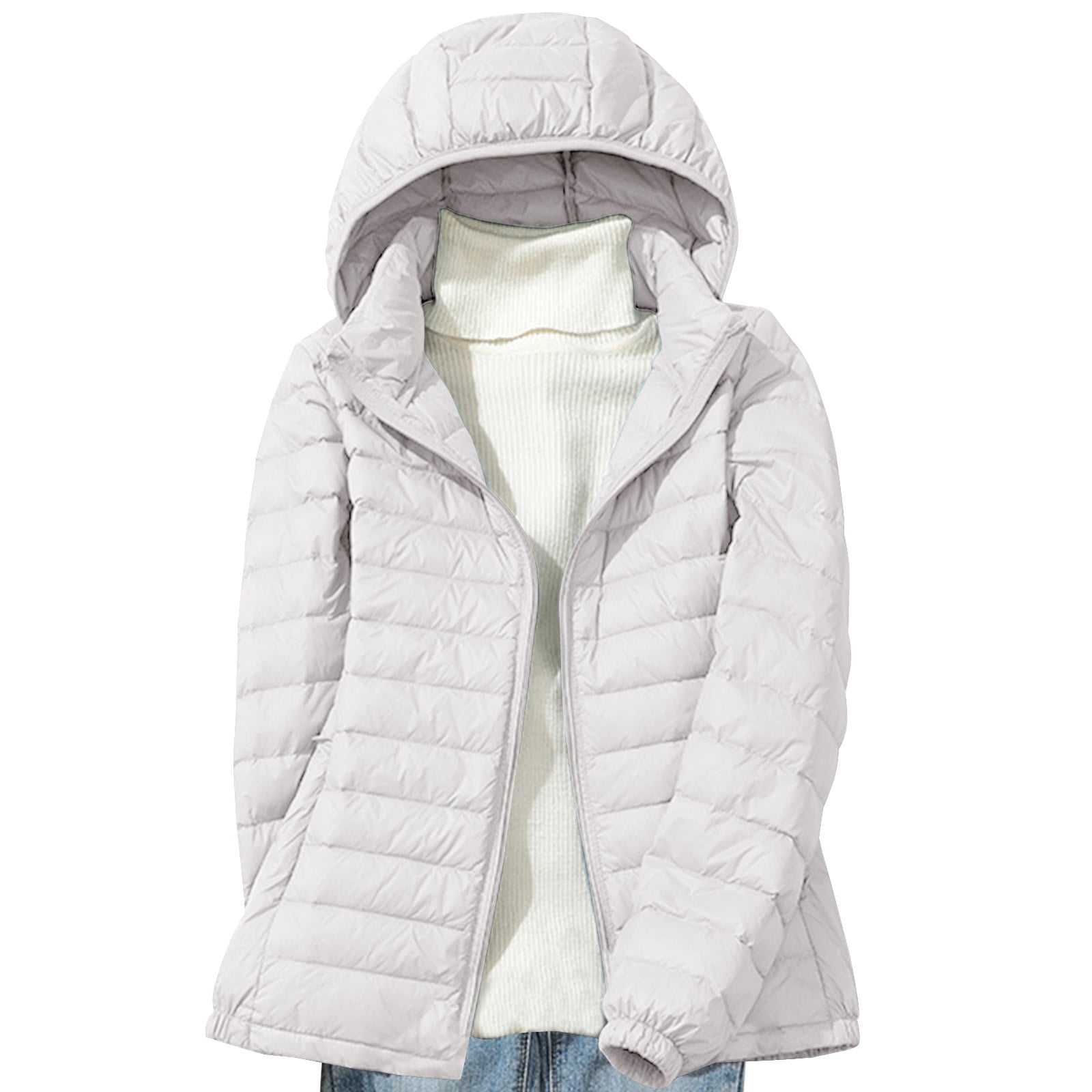 Lolmot Womens Down Jacket Lightweight Hooded Short Korean Style Extra Large Size Plus White Down Warm Jacket