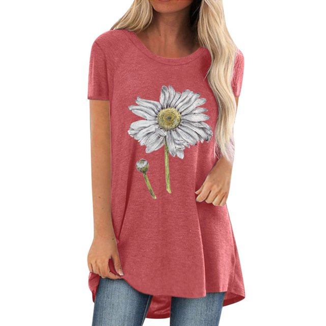 Chemises à Manches Courtes pour Femmes Mode Décontractée Chemises Imprimées Manches Courtes Tee-Shirt Ample Tunique Blouse Tunique Manches Courtes pour Femmes
