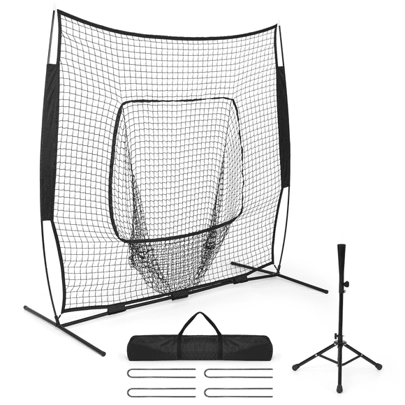 Naipo 7X7ft Baseball Net with Adjustable Baseball Tee Portable Baseball hitting Net for hitting and Pitching with Carry Bag